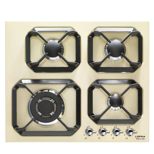 LOFRA DOLCEVITA 60 HRBI6GO CHR Retro Cream 4 Burner Gas Hob 60cm Cream & Chrome 