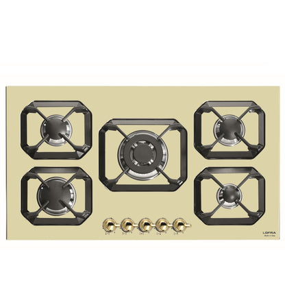 Lofra Dolcevita 90 HRBI9AO Retro Cream 5 Burner Low Profile Gas Hob 90cm Cream and Brass