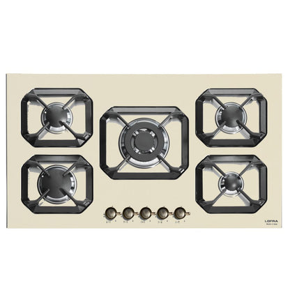 Lofra Dolcevita 90 HRBI9AO BRN Retro Cream 5 Burner Low Profile Gas Hob 90cm Cream and Bronze