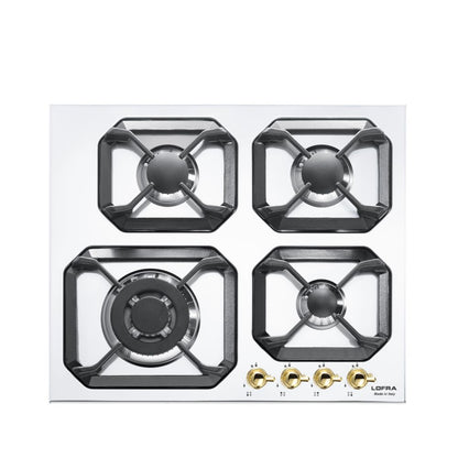 LOFRA DOLCEVITA 60 HRBP6GO Retro White 4 Burner Gas Hob 60cm White & Brass