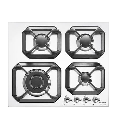 LOFRA DOLCEVITA 60 HRBP6GO CHR Retro White 4 Burner Gas Hob 60cm White & Brass