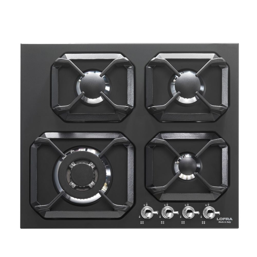 Lofra Dolcevita 60 HRNM6GO Retro Black 4 Burner Gas Hob 60cm Black and Chrome