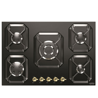 Lofra Dolcevita 75 HRSNM7AO BRS Black Retro 5 Burner Low Profile Gas Hob 75cm