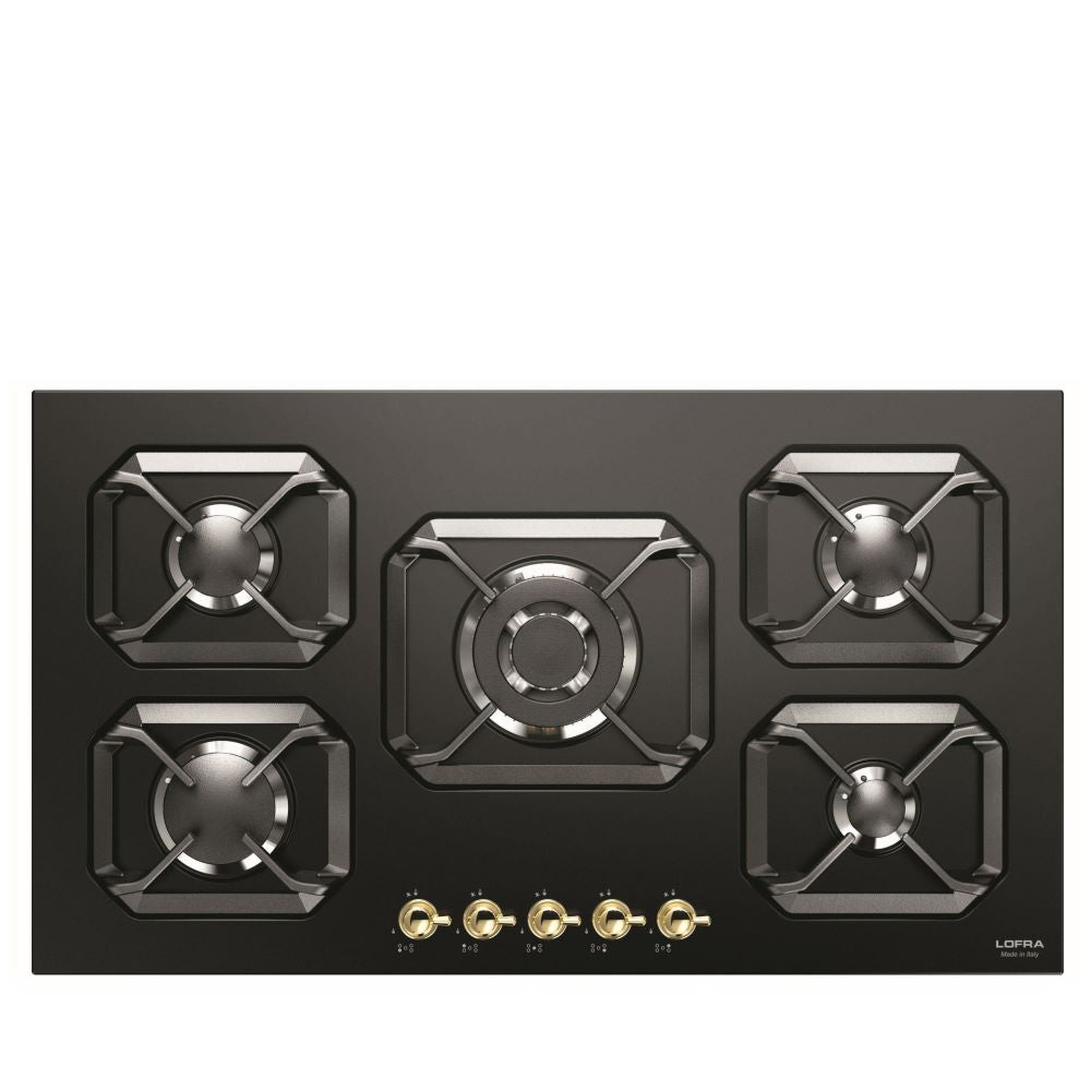 Lofra Dolcevita 90 HRNM9AO BRS Retro Black 5 Burner Low Profile Gas Hob 90cm Black & Brass