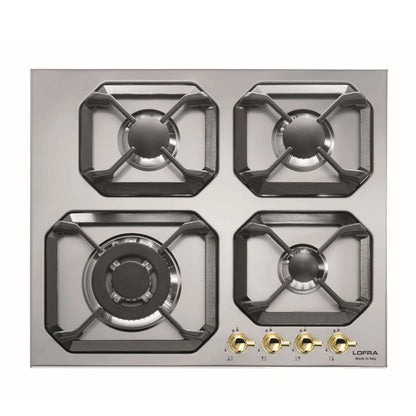 Lofra Dolcevita 60 HRS6GO Br Retro Steel 4 Burner Gas Hob 60cm Steel and Brass