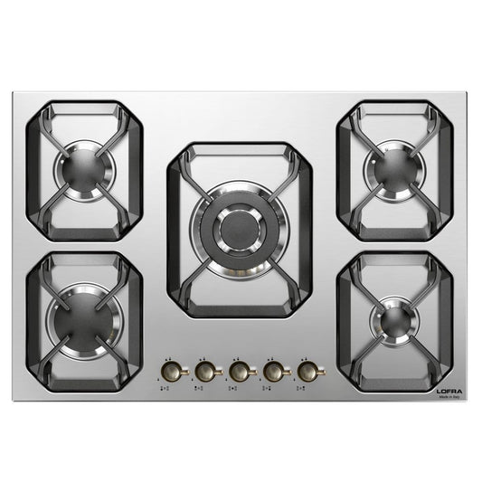 Lofra Dolcevita 75 HRS7AO BRN Retro Steel 5 Burner Gas Hob 75cm