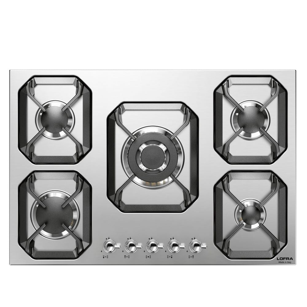 Lofra Dolcevita 75 HRS7AO CHR Retro Steel 5 Burner Low Profile Gas Hob 75cm