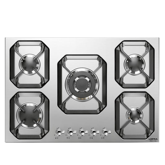 Lofra Dolcevita 75 HRS7AO CHR Retro Steel 5 Burner Low Profile Gas Hob 75cm