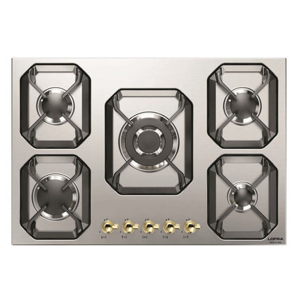 Lofra Dolcevita 75 HRS7AO BRS Retro Steel 5 Burner Gas Hob 75cm