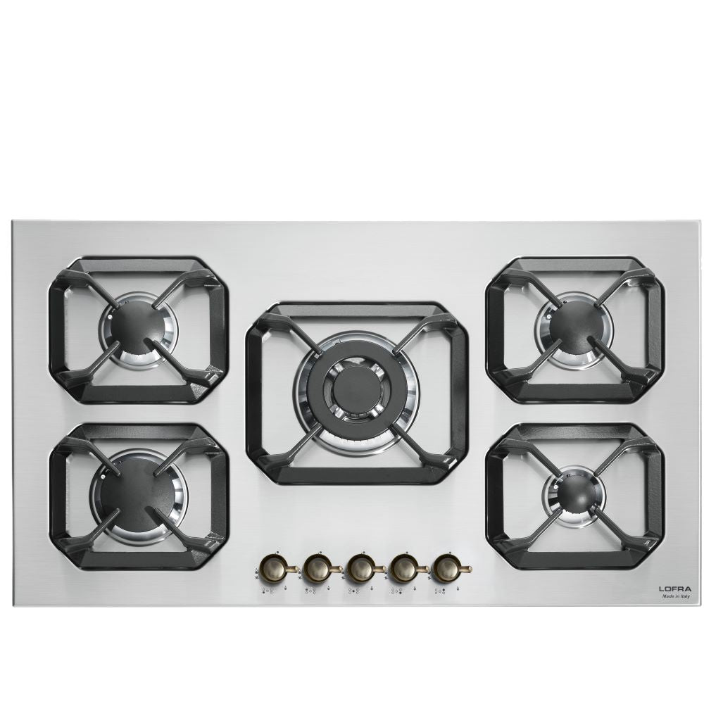 Lofra Dolcevita 90 HR 9AO BRN Retro Stainless 5 Burner Low Profile Gas Hob 90cm Stainless Steel and Bronze