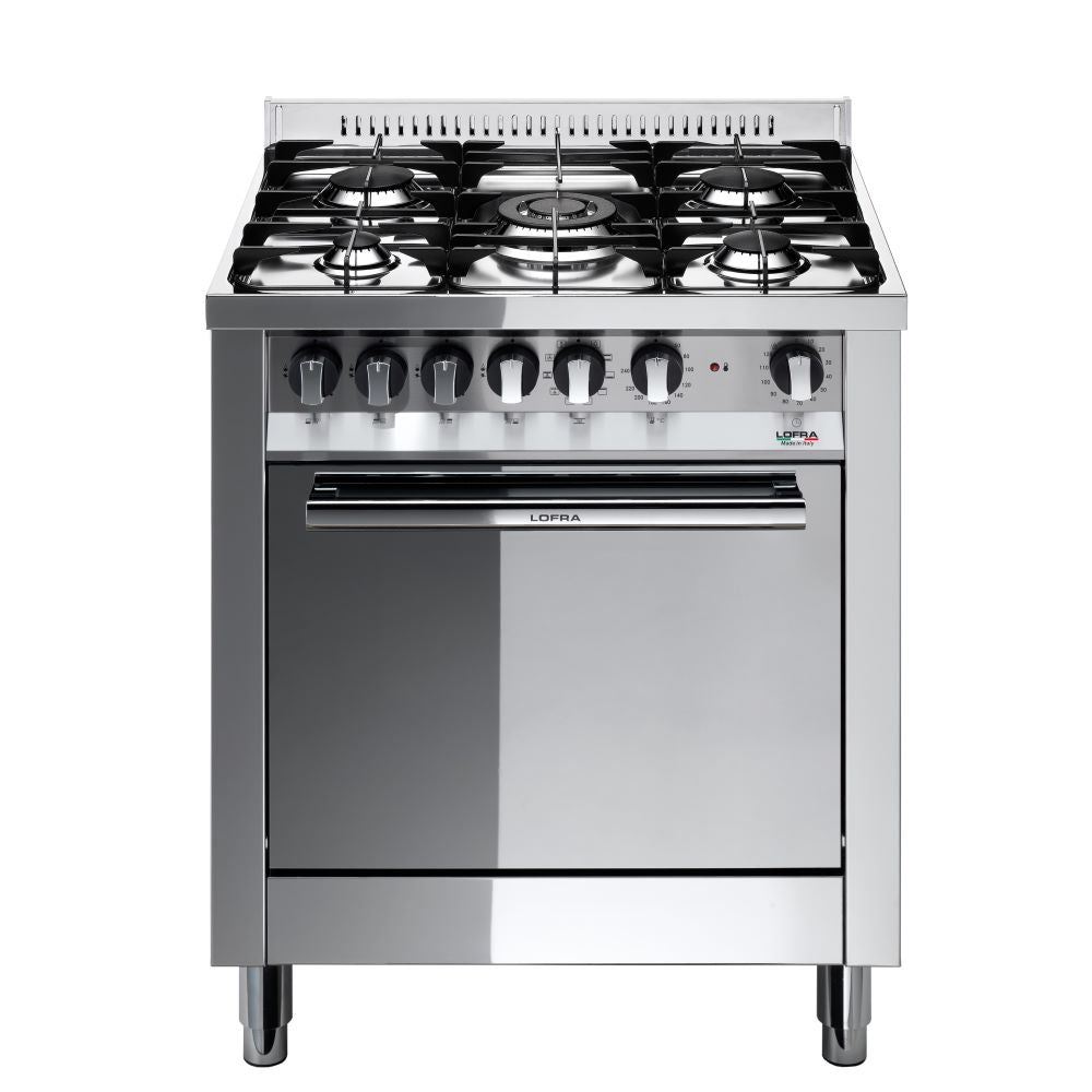 Lofra Maxima 70 M76MFC GV Polished Steel Gas Dual Fuel Range Cooker 70cm