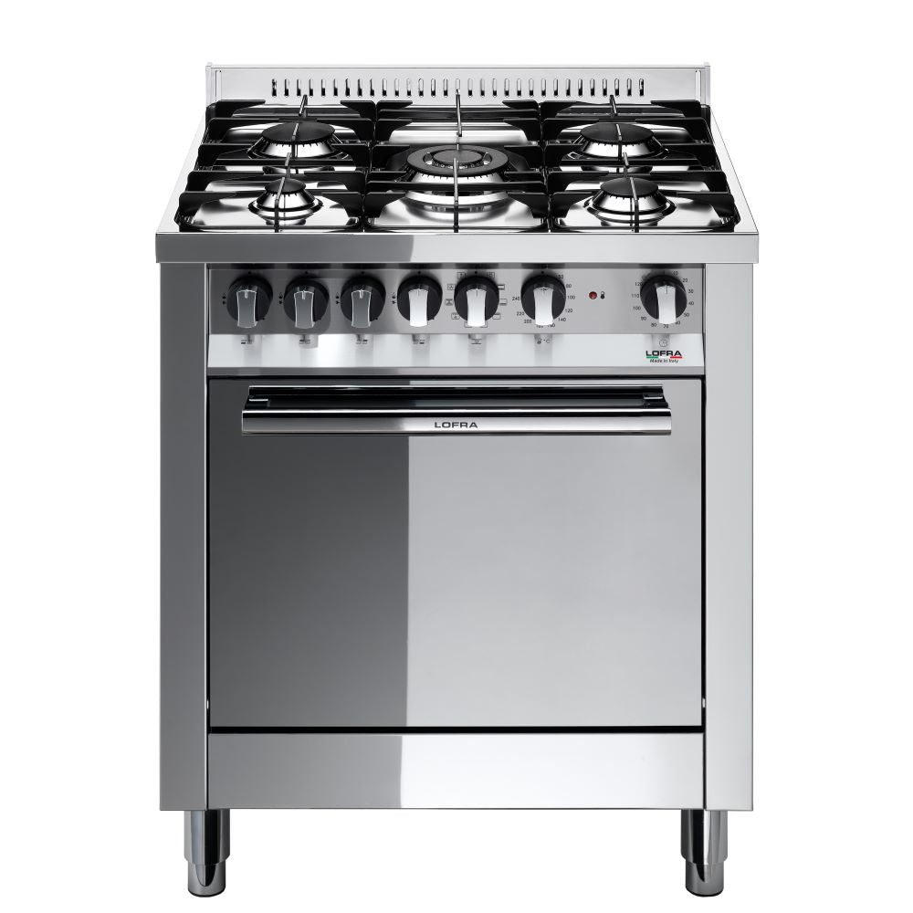 Lofra Maxima 70 M76MFC GV Polished Steel Gas Dual Fuel Range Cooker 70cm