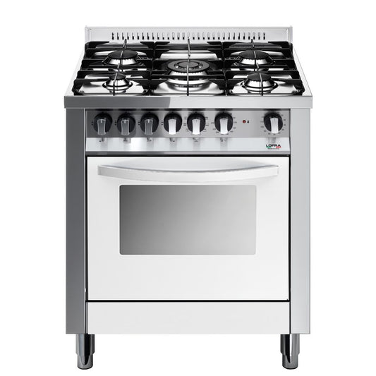 Lofra Maxima 70 MB76MF GV Gas Dual Fuel Range Cooker White & Polished Steel 70cm