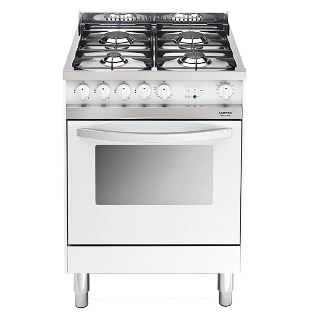 Lofra Maxima MB66MF GV 60 Gas Dual Fuel Range Cooker White & Steel 60cm