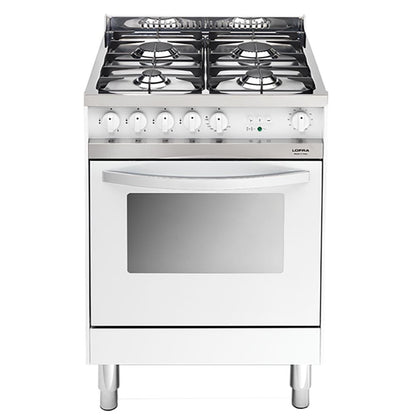 Lofra Maxima MB66MF GV 60 Gas Dual Fuel Range Cooker White & Steel 60cm