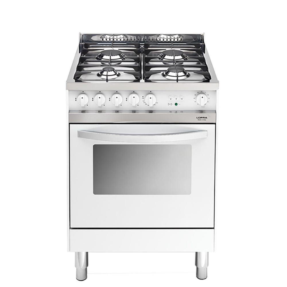 Lofra Maxima MB66MF GV 60 Gas Dual Fuel Range Cooker White & Steel 60cm