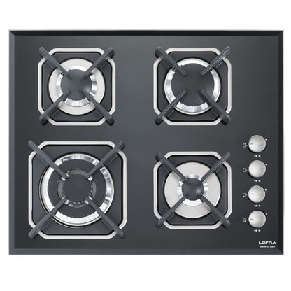 Lofra Mercurio 60 HGB6H0 Side Control Black Glass 4 Burner Gas Hob