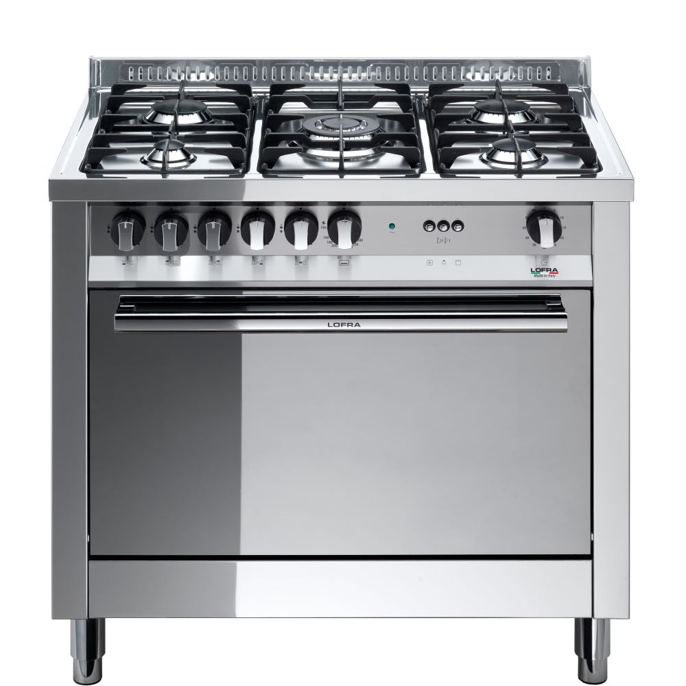 Lofra Maxima 90 MG96MF GV-C-CIS Gas Dual Fuel Range Cooker Polished Steel 90cm