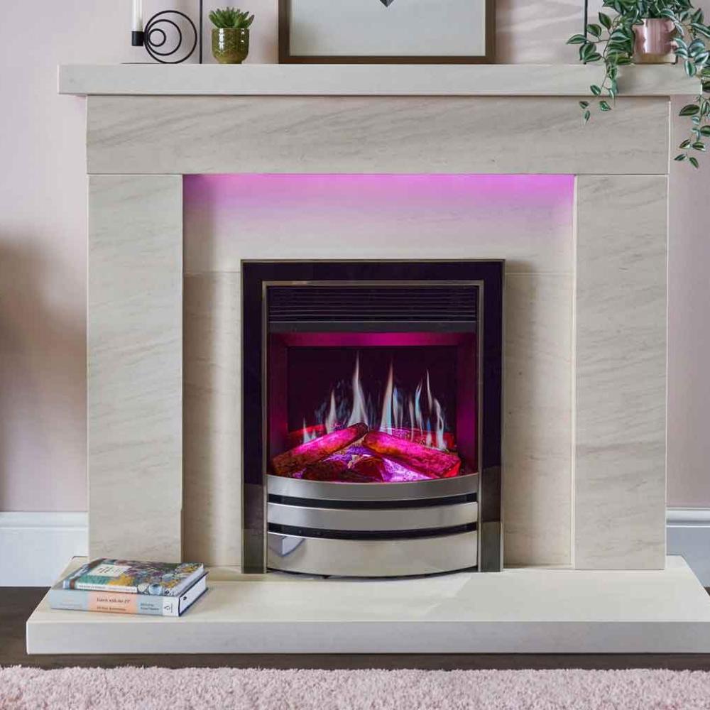 C&J Opulus Remote Controlled Electric Fire with LCD Digital "Real Flame" in Black & Steel