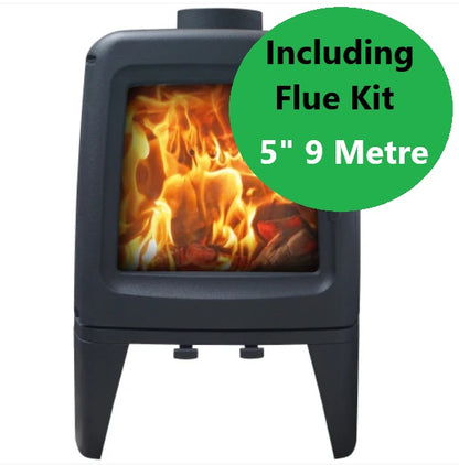 Soft Line Cast Iron Curved Stove FirePod-5 Wood Burning 5KW Stove & Flue Kit Bundle.