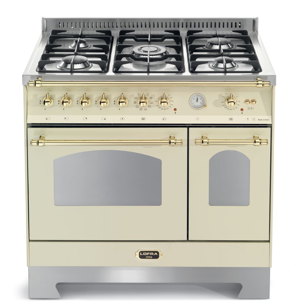 Lofra Dolcedvita 90 RBID 96MFTECI /GvGt Gas Dual Fuel Range Cooker 90cm Cream & Brass