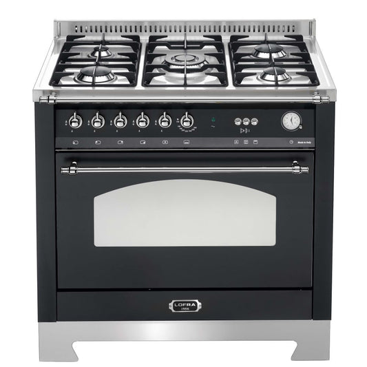 Lofra Dolcevita 90 RNMG 96MFT / GvGt Gas Dual Fuel Range Cooker Black and Chrome