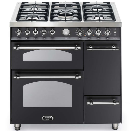 Lofra Dolcevita QuattroPorte 90 RNMT96MF2ET/Cif Gas Dual Fuel Range Cooker 90cm Black & Chrome