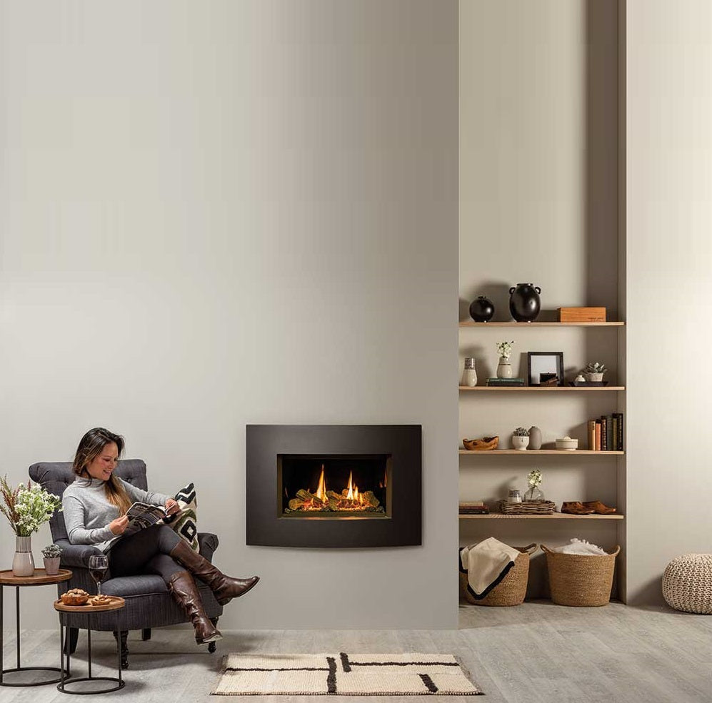 Gazco Riva2 600 Balanced Flue Log Effect Gas Fire with Verve XS Graphite Frame