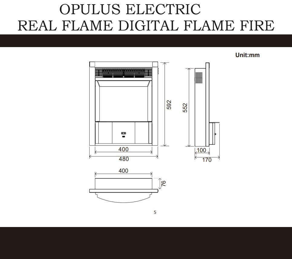 C&J Opulus Remote Controlled Electric Fire with LCD Digital "Real Flame" Polished Steel