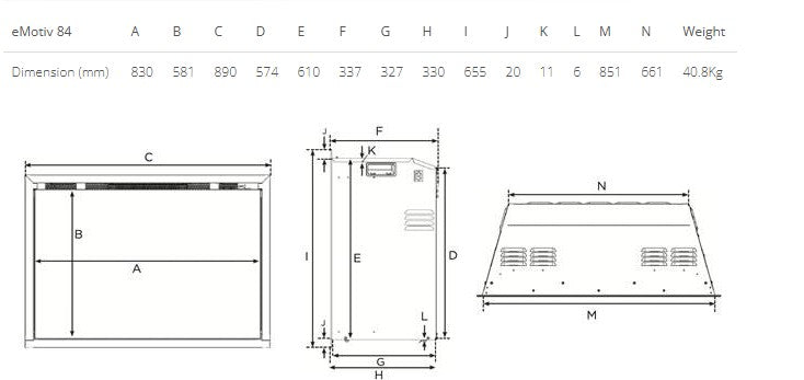 eMotiv 84 Electric Fire dimensions