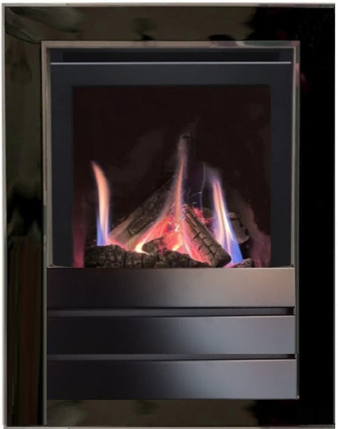 Series S4000W CF Log Effect High Efficiency Gas Fire Black Nickel 4 Sided Designer Frame