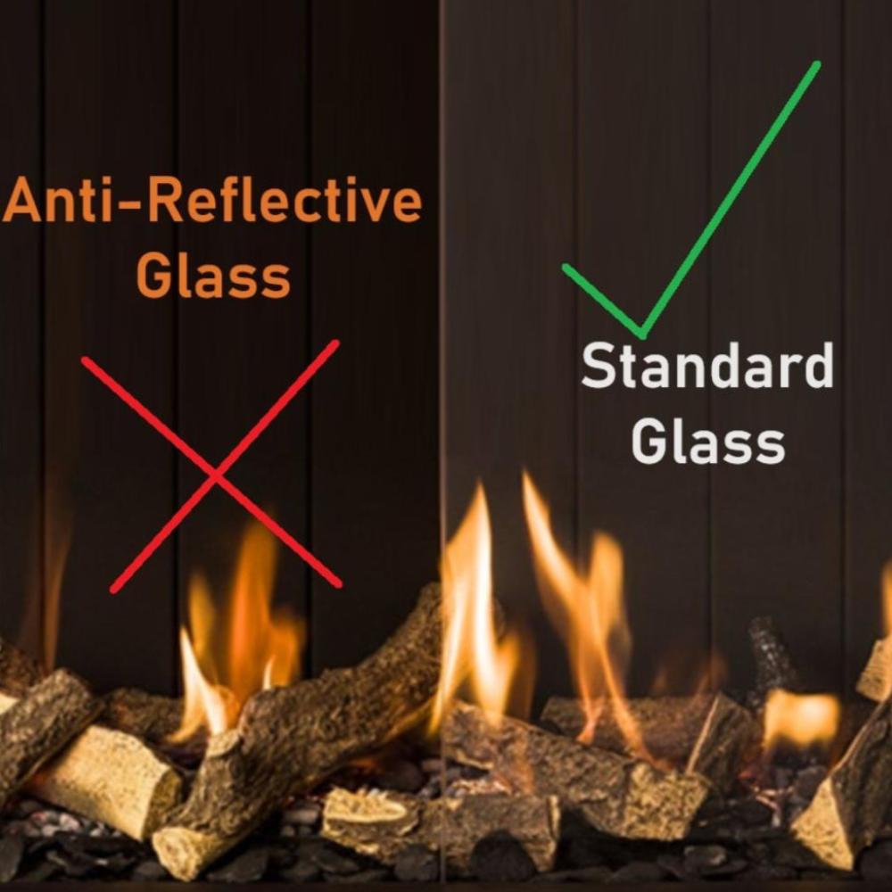 Trimline Fires Have 2 Glass Finish Options at build (a) Standard Glass (b) Anti-Reflective Glass