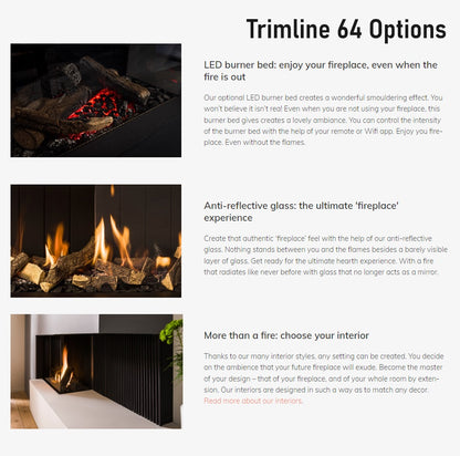 Trimline TL64-2L Left Hand Corner Gas Fire Balanced Flue with Burning Logs & Black Glass Liners.