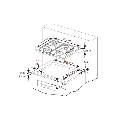 X-Design Deluxe 4 Burner Black Glass Gas Hob with Wok Burner