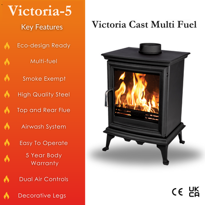 Victoria-5 Traditional Solid Fuel Medium Multi Fuel Stove 5KW