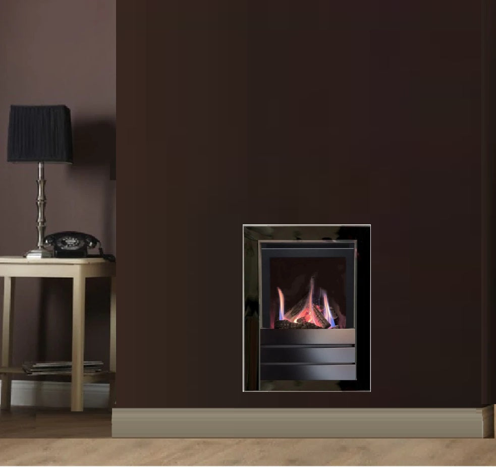 Series S4000W CF Log Effect High Efficiency Gas Fire Black Nickel 4 Sided Designer Frame