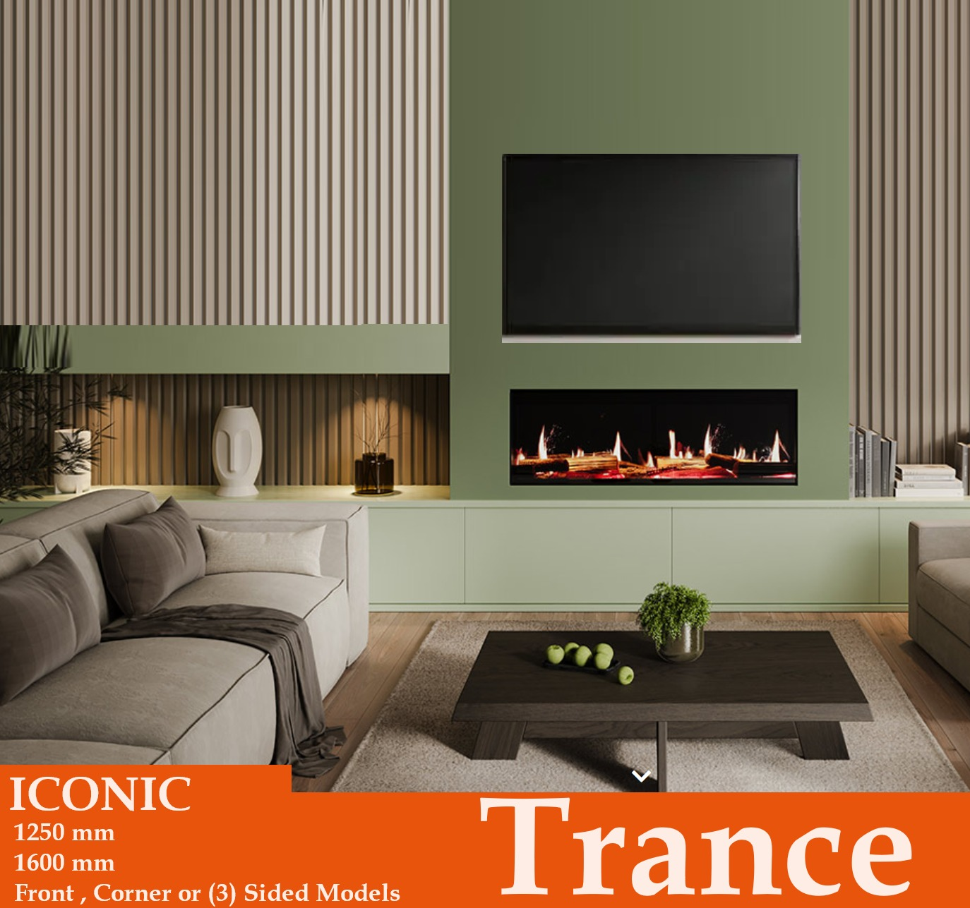 Iconic Trance 1250 Electric Fire Advanced Electric Video Flame Effect Log Fire 1250mm