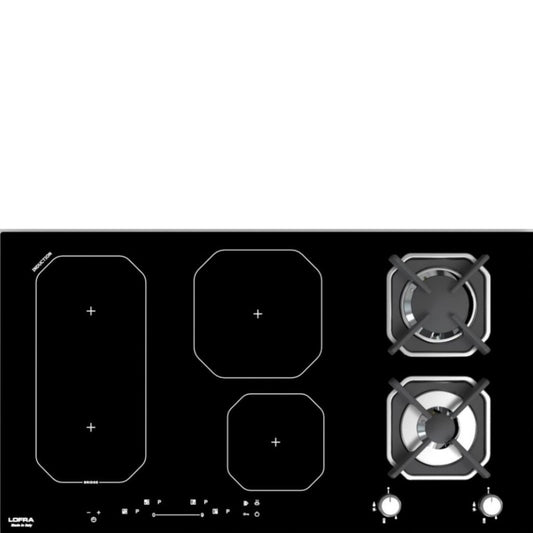 Lofra HGN9241i Black Glass 4 Zone Induction Hob with 2 Gas Burners 90cm