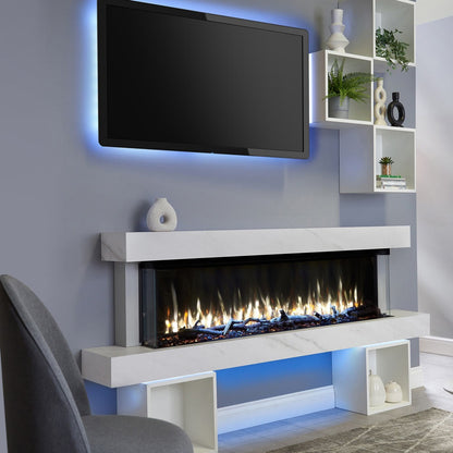 C&J iRange i1500e Slimline Multi-Sided Electric Fire with REAL CHOPPED WOOD LOGS