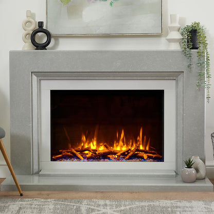 C&J iRange i790e Slimline Multi-Sided Electric Fire with REAL CHOPPED WOOD LOGS