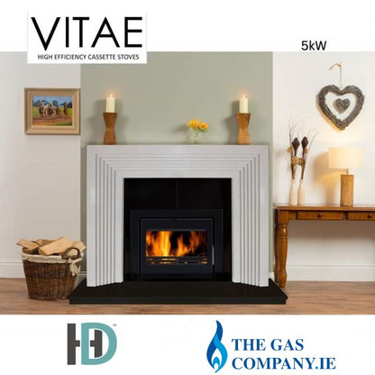 Vitae 5kw Landscape Glass Door Solid Fuel Wood Burner Inset Stove & Flue Bundle (9m Flue Kit)