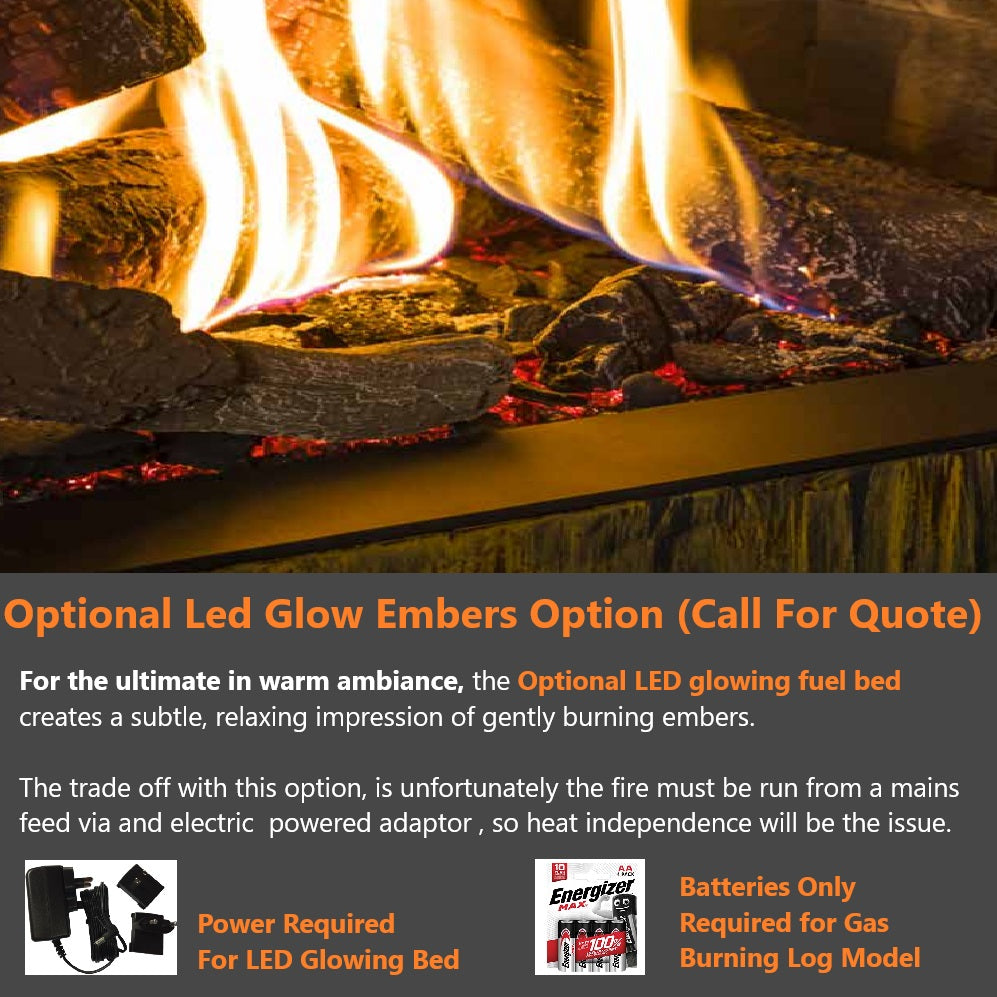 Trimline TL64-2L Left Hand Corner Gas Fire Balanced Flue with Burning Logs & Black Glass Liners.