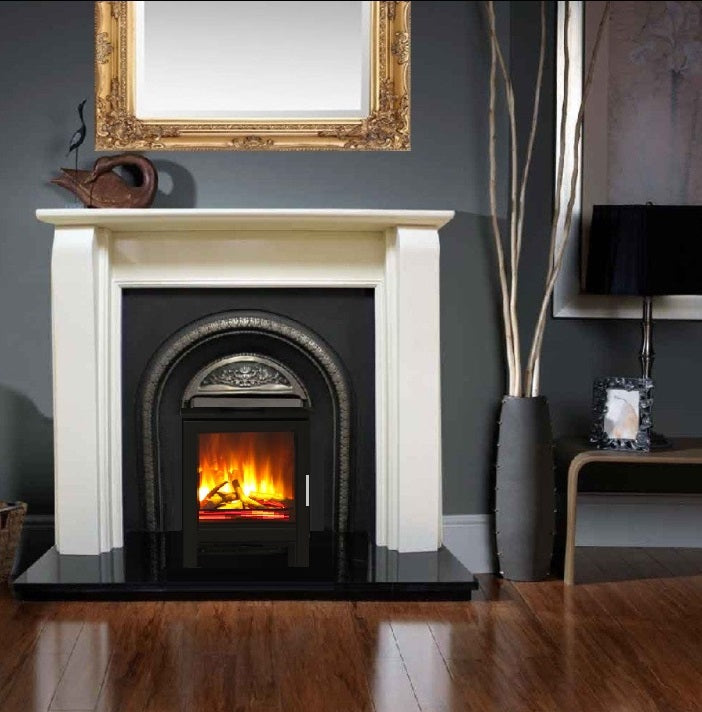 Matt Black Electric Log Effect Solarflame 500 Steel Body Electric Stove & Decorative Flue