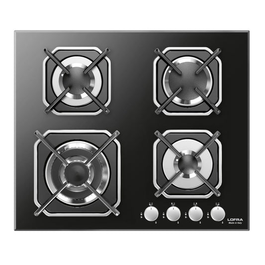 Lofra Mercurio 60 HGN6H0 Side Control Black Glass 4 Burner Gas Hob