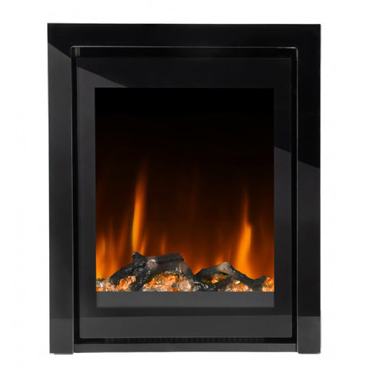 Ecodesign 16" Electric Log Effect Fire with Black Glass Facia