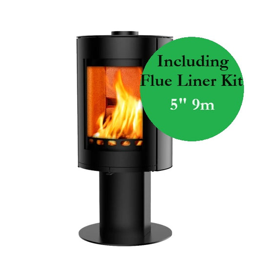 Rondo 5 Pedestal Wood Burning Cylindrical Stove & Flue Liner Bundle 5 kw