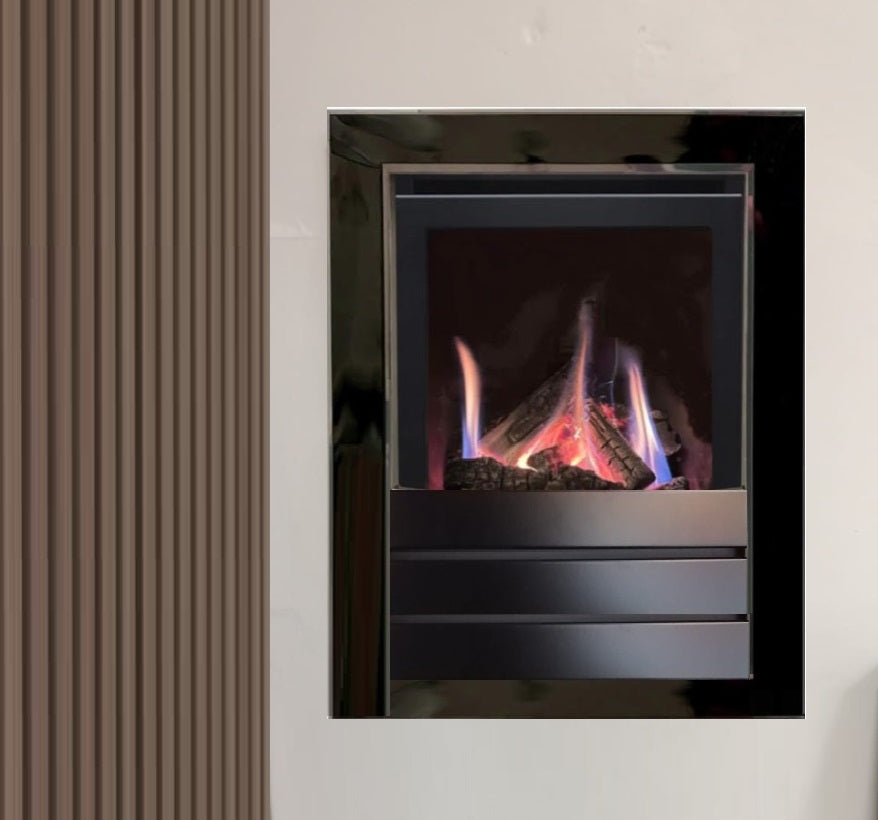 Series S4000W CF Log Effect High Efficiency Gas Fire Black Nickel 4 Sided Designer Frame