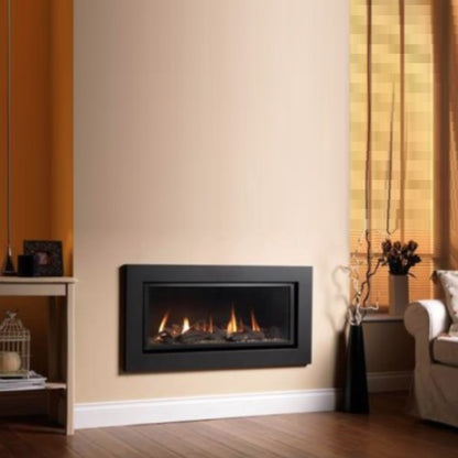 Series 8000 Deluxe HE Milltown Gas Fire ,Black Matt Frame, Black Glass Inners, Non Reflective Glass