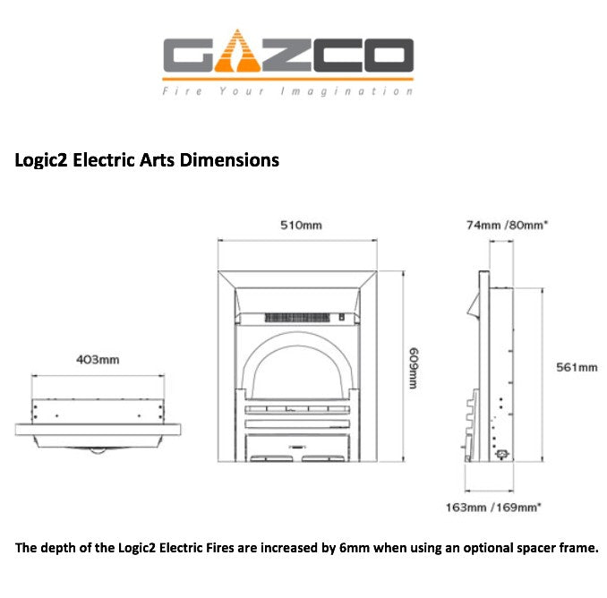 Gazco Logic2 Remote Control Electric Fire with Black Frame & Chartwell Brushed Steel Front