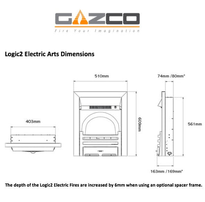 Gazco Logic2 Remote Control Electric Fire with Black Frame & Chartwell Brushed Steel Front